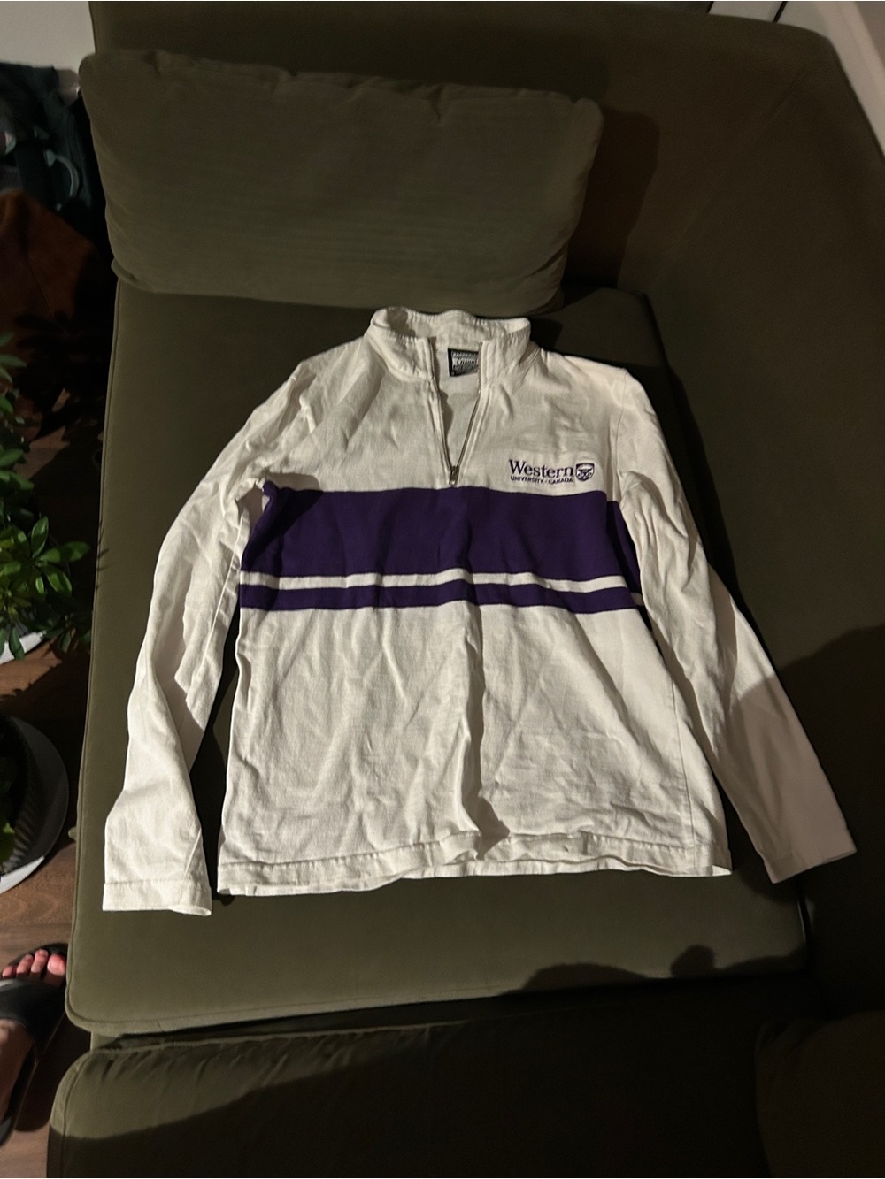 Western University White & Purple Long-Sleeve Quarter-Zip Tee